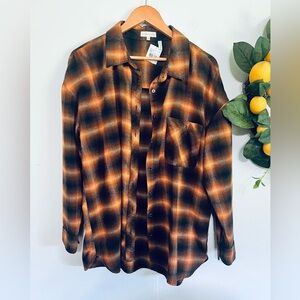 Buckle new orange plaid flannel cotton shirt